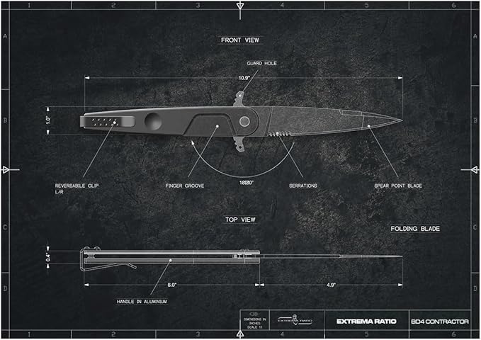 Extrema Ratio - BD4 Contractor (Desert) Folding Knife Bhler N690 Steel Blade Stone Washed Finish Smooth Aluminum Handle Ergonomic Design Reversible Clip