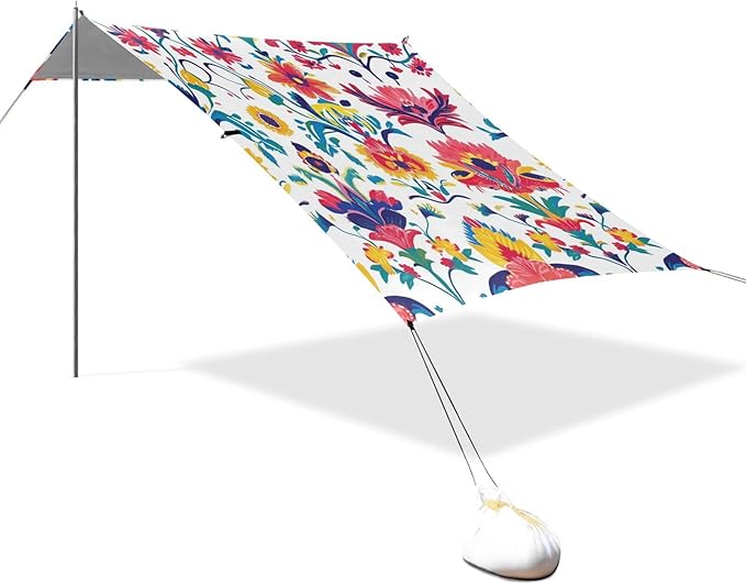 ALAZA Indian Tribal Red Floral Beach Tent Sun Shelter Portable Canopy Sunshade for Outdoor Camping Picnics Backyard Fun 10x9 ft
