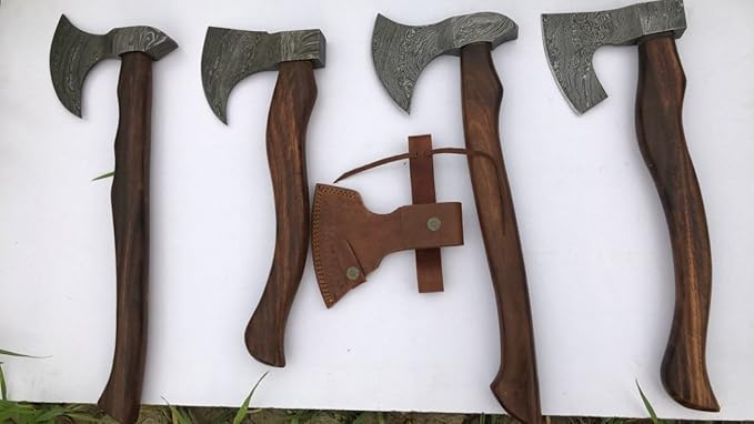 Custom Hand Forged Damascus Steel Axe 4 Hatchet Survival Axe Camping Axe - Bushcraft Axe - Wood Axe - Battle Axe - Damascus Steel Axe - Viking Axe with Sheath