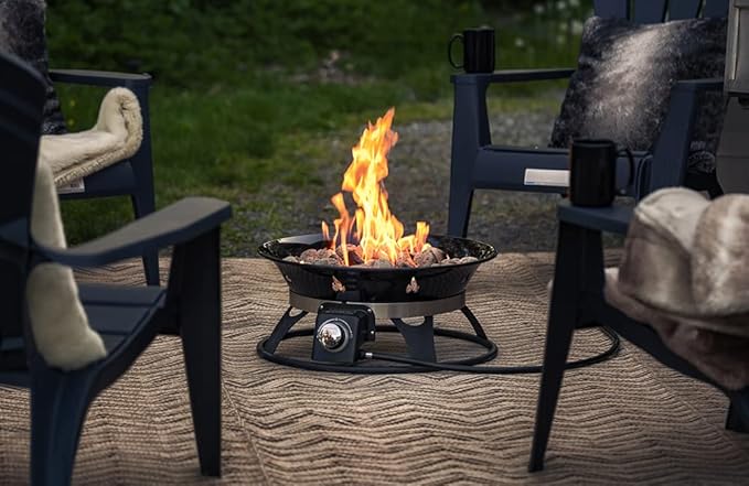 Outland Living Portable Propane Fire Pit 21-inch 58000 BTU with Fire Pit Cover &amp Carry Kit Smokeless Gas Firebowl | Perfect for Camping Patio Backyard Tailgating Deck RV| Black 863 Cypres