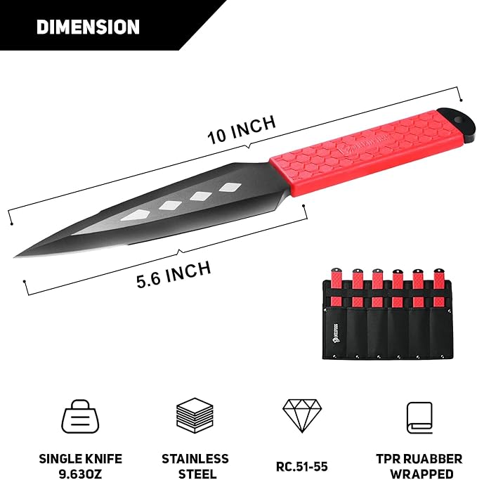 NedFoss Kunai Throwing Knives with Throwing Axe Set Thick and Strong Full Tang One Piece Design Inovative TPR Rubber Wrapped Handle