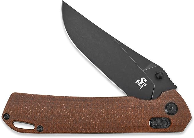 Sitivien ST124 Folding Pocket Knife D2 Steel+Micarta HandleBall Bearing Pivot Axis lock with Pocket Clip for CampingOutdoor EDC Knife Tool-Brown