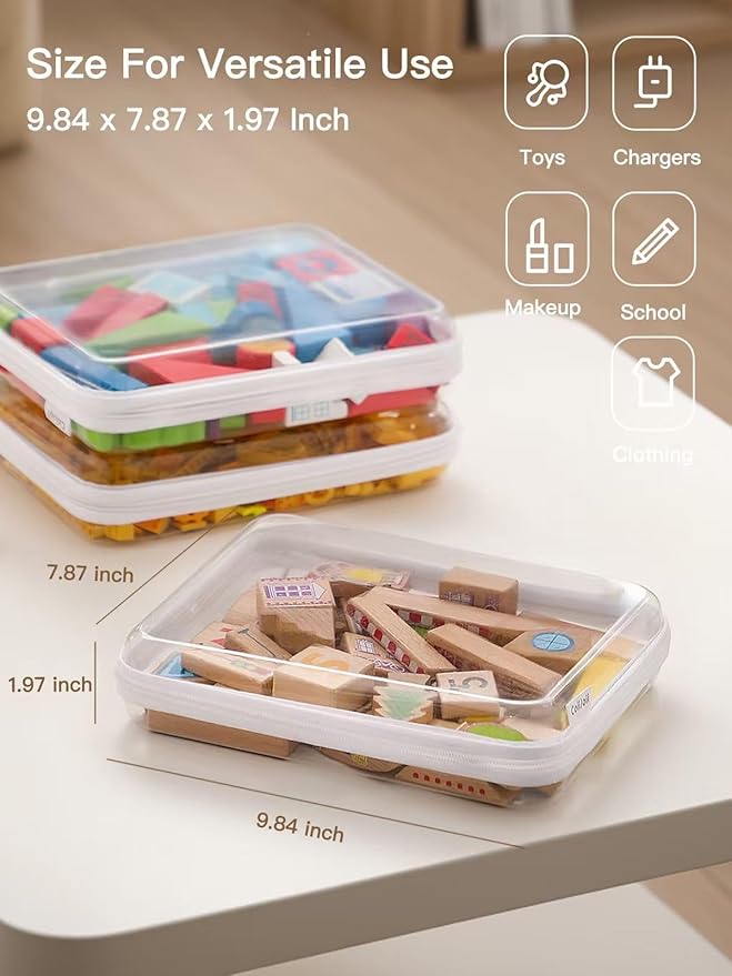 CoiiJoii 3PCS Large Clear Hard Shell Zippered Case Diaper Bag Organizing Pouches Waterproof Cosmetic Bag Kid's Toy Storage Organizer Bins Pencil Case.