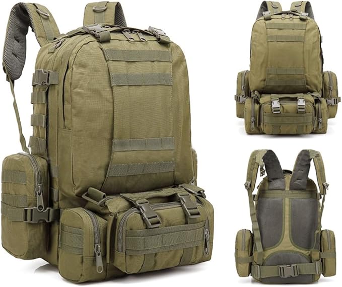 55L Military Tactical Backpack for Men Army 3 Day Assault Pack Large Camping Detachable Rucksack Molle Bag (Military Green)