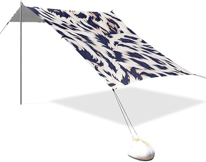 Animal Print Style Aliceblue Stable Beach Tent UPF50 Waterproof Shade Sun Shelter with Sand Shovel for Camping Trips Fishing Backyard Fun or Picnics