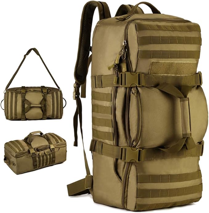 UNISTRENGH Outdoor 60L Tactical MOLLE Backpack Military Waterproof Hunting Mountain Sports Luggage Outdoor Assault Travel Bag (Brown)