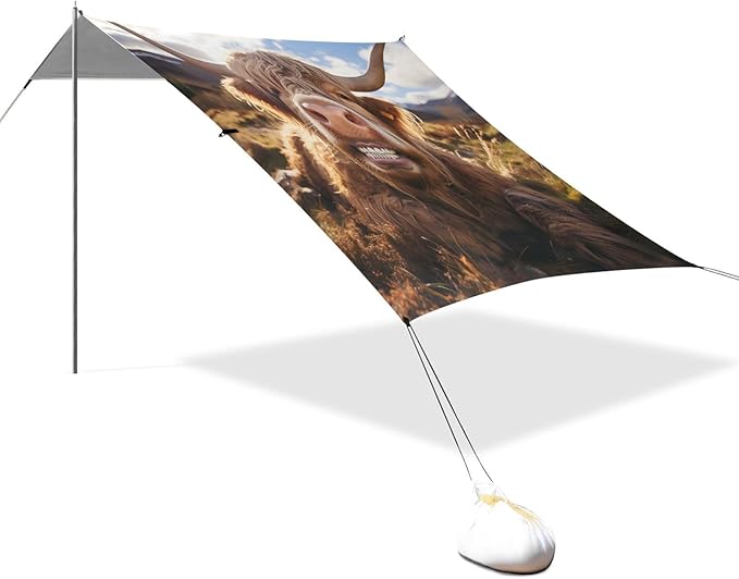 ALAZA Funny Yak Bull/Cow Beach Tent Sun Shelter UPF50+ Protection Beach Shade Canopy w/ 4 Sandbags for Outdoor Camping Fishing Backyard Fun Picnic 10x9 ft