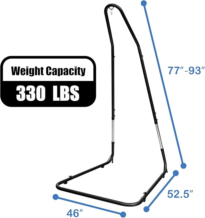 Moccha Adjustable Hammock Stand Height Adjustable C Stand Outdoor Solid Steel Heavy Duty Stand Outdoor &amp Indoor Arc Hanging Hammock Stand for Hammock Air Porch Swing Chair 77 to 93