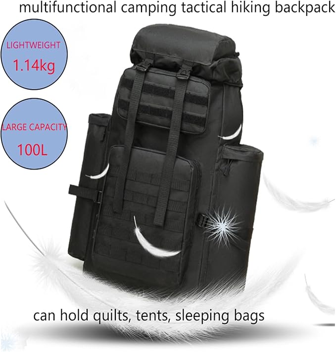 Military Tactical Backpack for Men 100L Waterproof Camping Hiking Travel Hunting Daypack Heavy Duty Adjustable Straps (Camo-1)