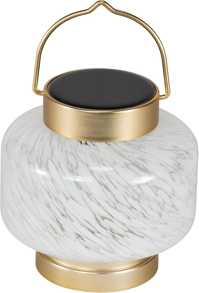 Allsop Home and Garden Solar Boaters Lantern Square Handblown Glass with Solar Panel and LED Light Weather-Resistant for Outdoor Deck Patio Garden Square/White 1-Count