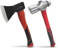 2-Piece Outdoor Axe and 2lb Ball Peen Hammer Set 13.8 Camping Hatchet with Forged Steel Blade &amp Heavy Duty Metal Hammer for Wood Splitting Metalworking Bushcraft DIY &amp Survival Tasks