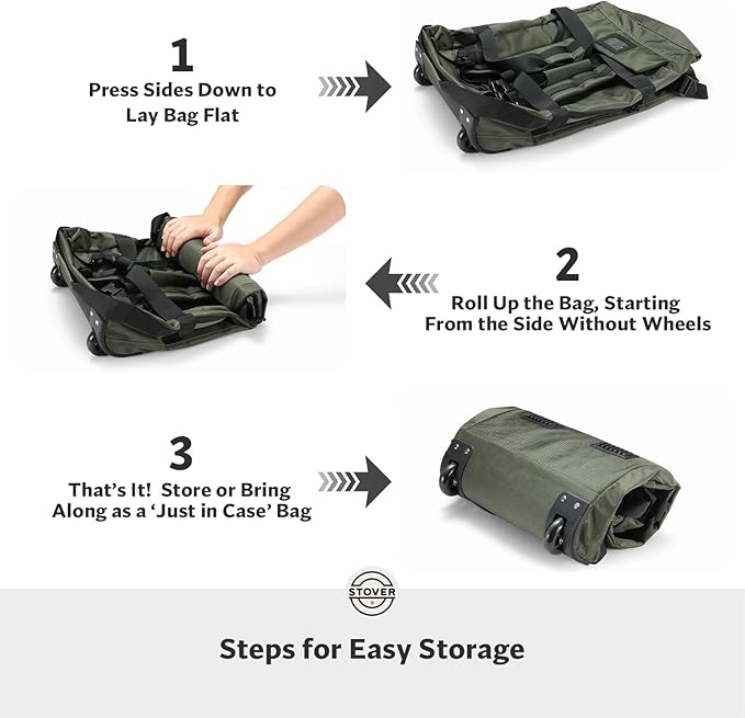 STOVER 45/80/100L Carry-On Rolling Duffel Bag with Wheels Medium Durable Travel Duffle w/Toiletry Bag Packable Foldable with Shoulder Straps- Use as Luggage or Backpack Men/Women (Green)