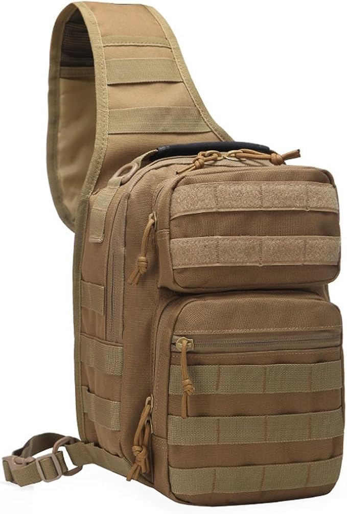 Tactical Sling Bag Backpack Military Rover Shoulder Sling Pack Molle EDC Small Crossbody Chest Pack (Mud Color)