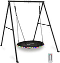 440lbs Swing Set for Backyard with 40 inch LED Saucer Swing and Heavy-Duty A-Frame Metal Stand Swing Set Outdoor for Kids