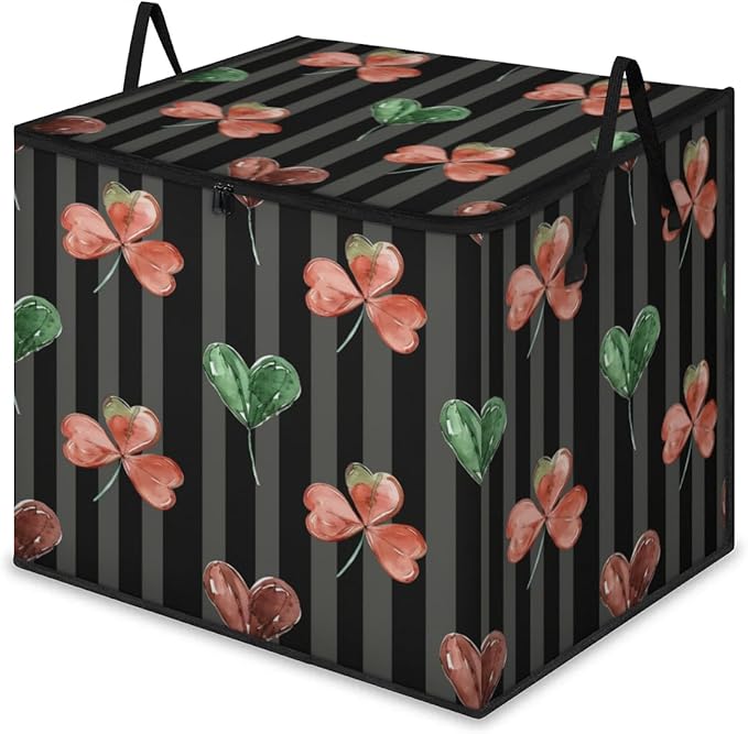 XL Large Clothes Storage with Lid Handle Shamrocks Large Thick Clothes Blanket Storage Containers for Organizing Bedroom Closet Comforter Organization Storage St. Patrick's Day