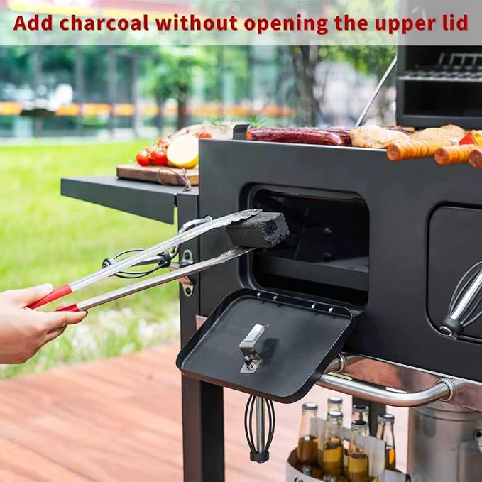 Charcoal Grill Outdoor BBQ Grill Extra Large Cooking Area 794 Square Inches with Two Individual &amp Adjustable Charcoal Tray Foldable Side Tables for Outdoor Cooking Backyard Camping Picnics By DN