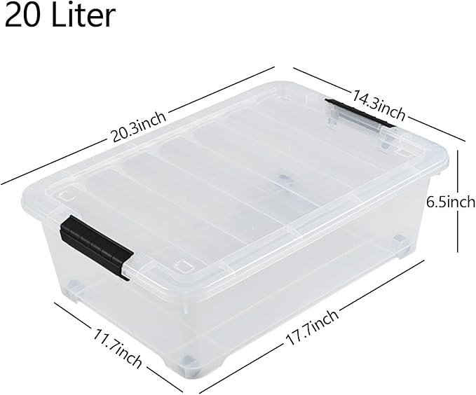 Gloreen 20 Quart Lidded Storage Bins with Wheels Clear Plastic Under Bed Storage Boxes 3 Pack