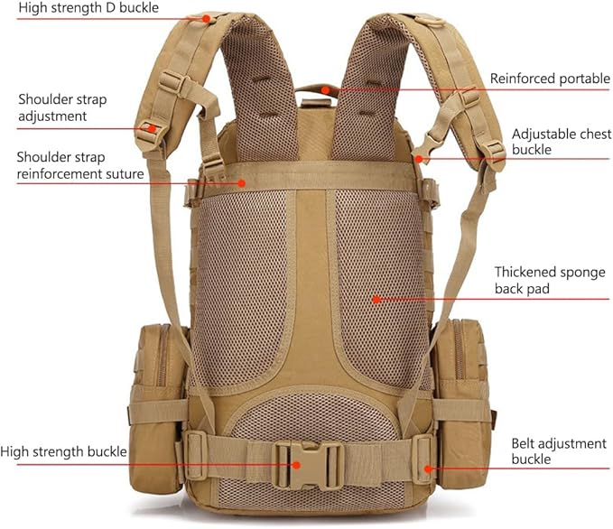 55L Military Tactical Backpack for Men Army 3 Day Assault Pack Large Camping Detachable Rucksack Molle Bag (Black)
