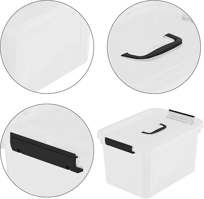 4-pack 10.5 Quarts Clear Boxes with Handles Plastic Storage Bin with Lid
