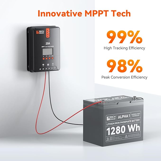 RICH SOLAR 200 Watt Solar Kit Contains High Efficiency 200W Monocrystalline Panel with 9 busbars and 20A MPPT Controller