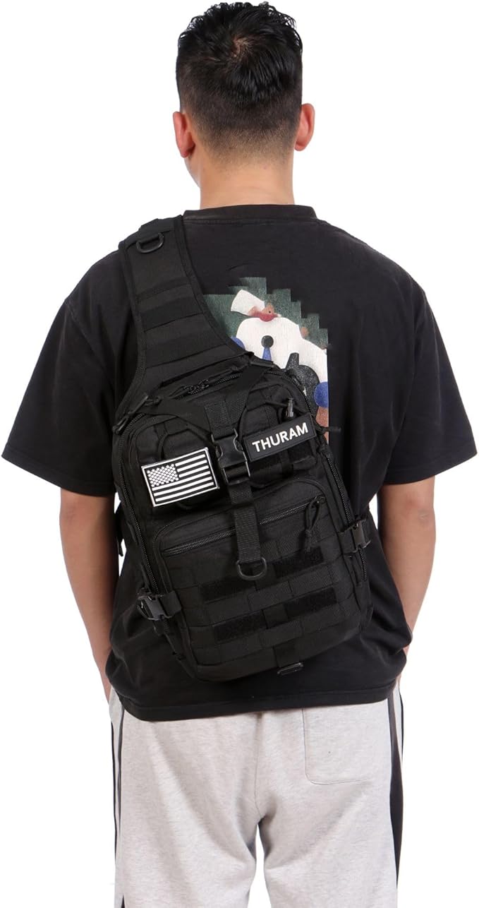 Outdoor Tactical Bag Fishing Military Sport Bag Pack Sling Shoulder Backpack for Every Day Carry (Black)