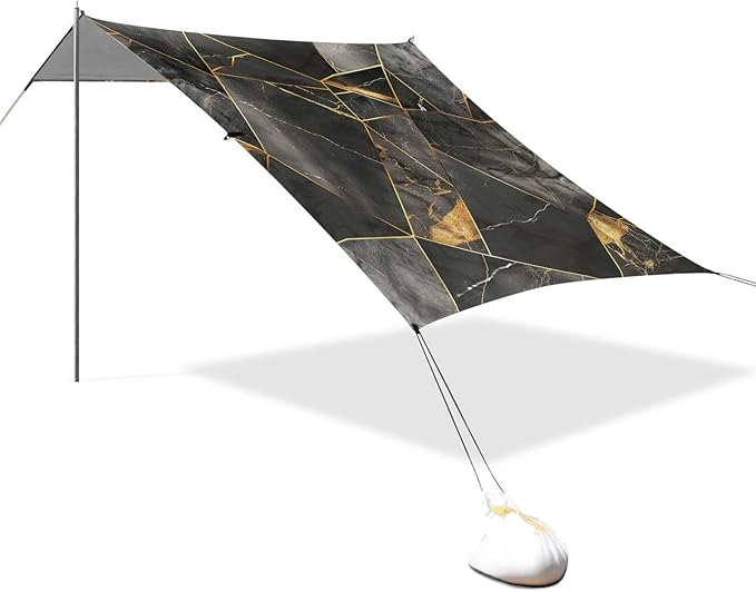 ALAZA Black Marble with Gold Geometric Beach Tent Sun Shelter Portable Canopy Sunshade for Outdoor Camping Picnics Backyard Fun 10x9 ft