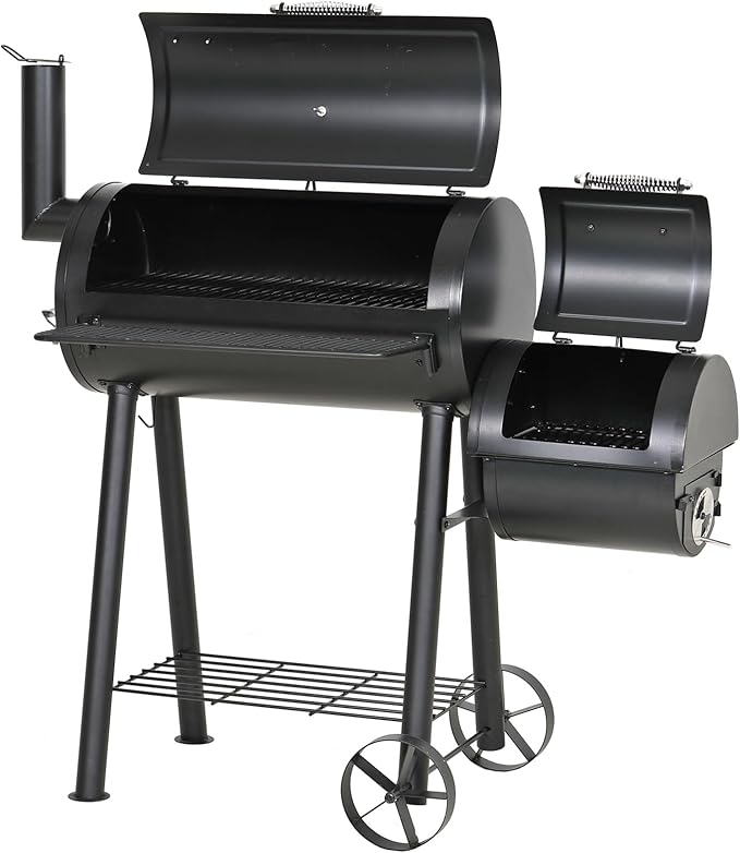 GREEN PARTY Offset Smoker Charcoal Grills with 28 Inch Cook Chamber Barrel Smoker and Charcoal Grill Combo 512 Sq. In. Space Barrel Smoker Grill for Outdoor BBQ Patio Backyard Cooking