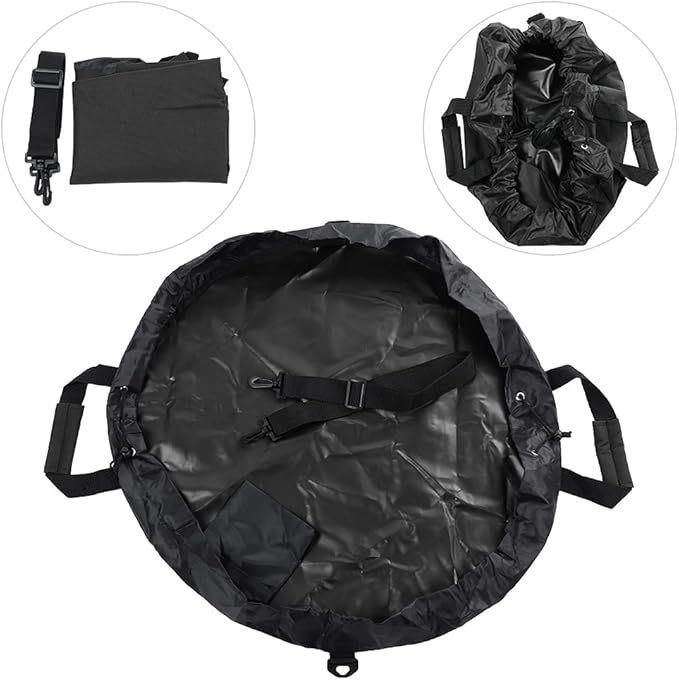 Oxford Cloth Wetsuit Changing Mat | Sturdy Surfing/Beach Pad with Shoulder Strap | Multi - Functional Dry Bag for Swimming/Outdoor Activities | Includes Storage Pocket (Black)