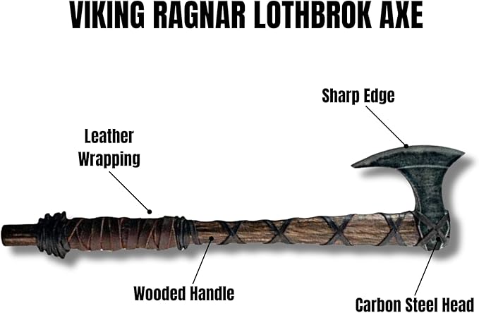 Ragnar Viking Axe 25” Norse Axe Inspired by Ragnar Lothbrok Carbon Steel Blade with Leather Wrapped Wooden Handle &amp Leather Sheath Viking Axe for Hunting Camping &amp Display