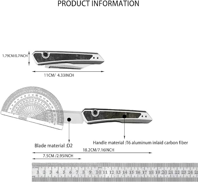 Compact Folding Knife 2.95 Inches Reverse Tanto Blade. T6 Aluminum Embedded with Carbon Fiber Handle. Suitable for Outdoor Camping EDC Fishing Tools Men's Gift.