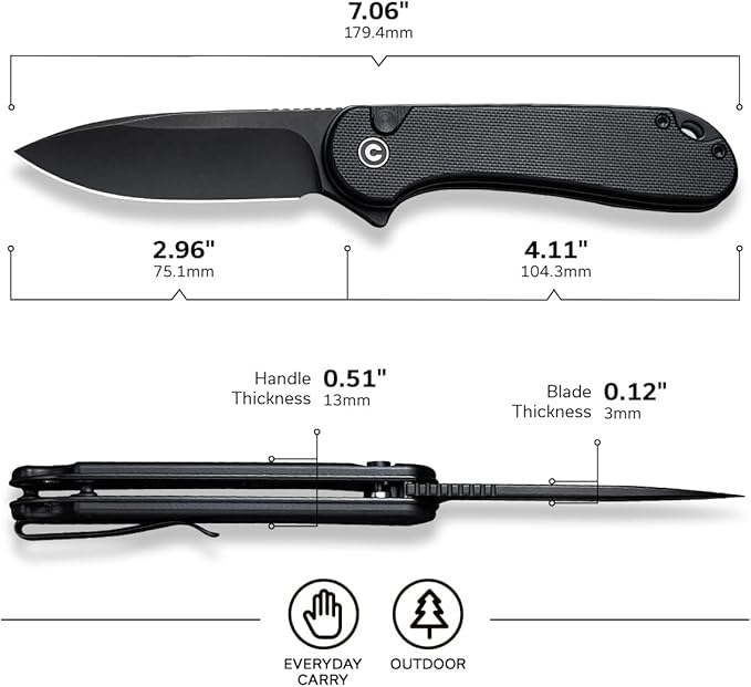 CIVIVI Elementum II Pocket Folding Knife 2.96 Nitro-V Steel Blade G10 Handle Utility Knife with Deep Carry Pocket Clip for Camping Hiking Hunting C18062P-1