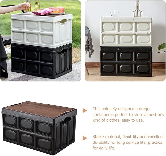 VICASKY Foldable Camping Storage Box with Lid Small Plastic Sundries Organizer 38.5x27x21cm Large Capacity Clothes Storage Container for Outdoor and Car Trunk Use