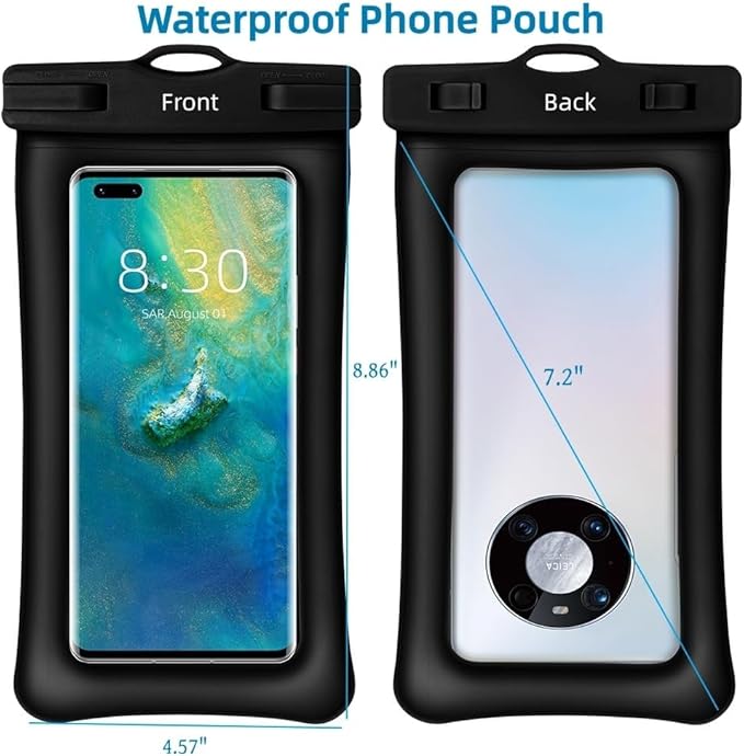 Waterproof Bag Set IPX8 2 Pcs: Black 9.8 Clear Fanny Pack &amp 7 Waterproof Phone Pouch Floating Phone Case Water Proof Dry Bag with Adjustable Strap for Beach Swim Kayak Boat Cruise Essentials