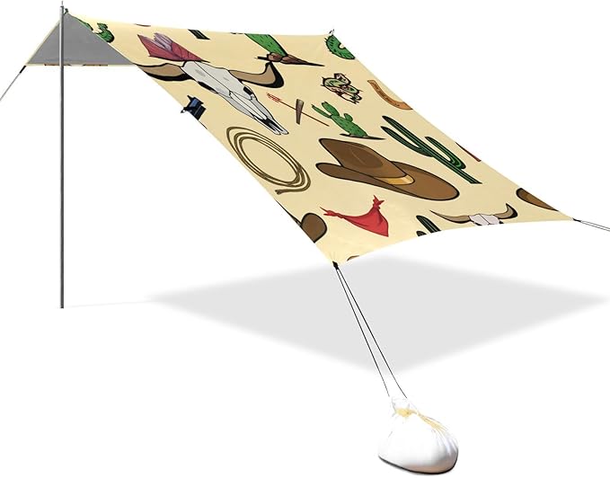 Beach Canopy with Windproof Ropes &amp Sandbags Beach Tent Sun Shade Sun Shelter for Camping Trips Fishing Backyard Fun or Picnics Cowboy Hats