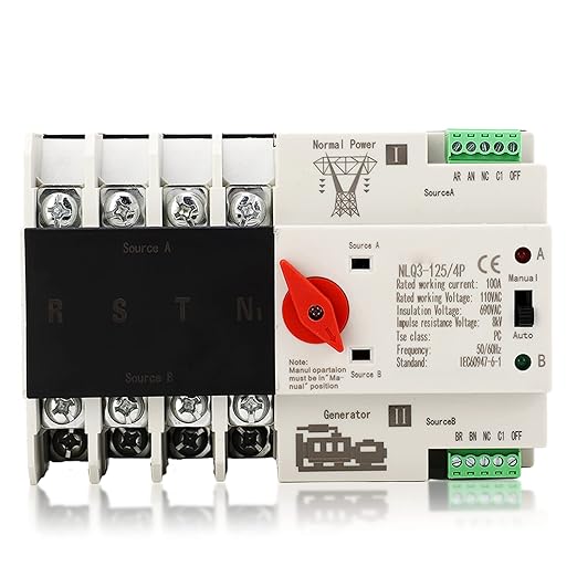 Power Automatic Transfer Switch 4P 100A Generator Changeover Switch AC110V Electronic Circuit Breaker Rail Mounted Type Millisecond Fast Switching Controller for PZ30