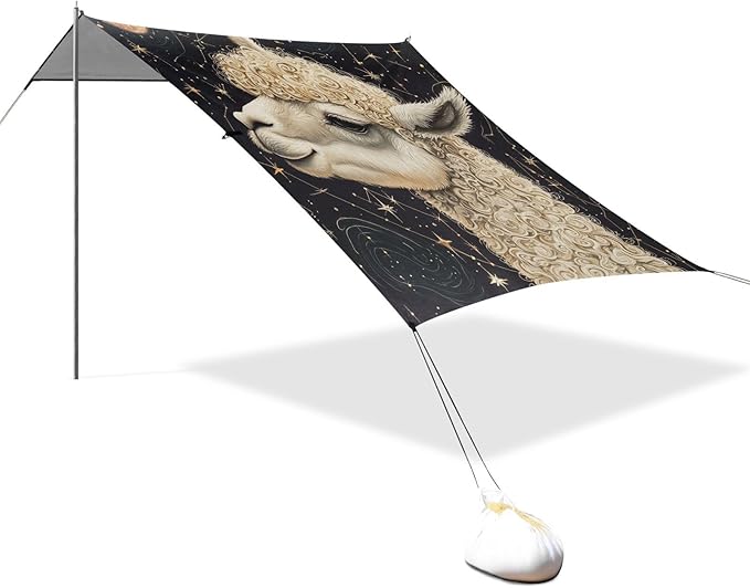 ALAZA Curly Hair Llama Space on Constellation Star Beach Tent Sun Shelter Portable Canopy Sunshade for Outdoor Camping Picnics Backyard Fun 10x9 ft