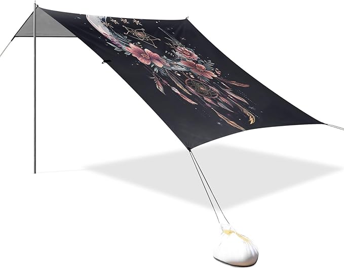 ALAZA Moon Dreamcatcher Flowers Stars Arrows Feathers Beach Tent Sun Shelter Portable Canopy Sunshade for Outdoor Camping Picnics Backyard Fun 10x9 ft
