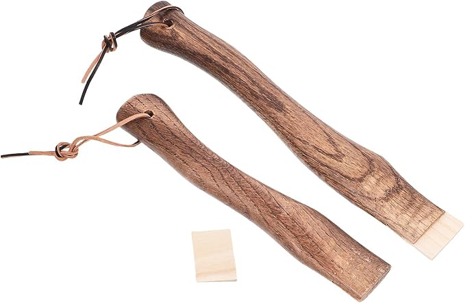 2pcs Short Curved Wooden Axe Handles with Hanging Loop Replacement Wood Tool Handles for Hatchet and Mini Axe 26cm and 33cm Lengths with Wooden Wedges for Camping and Outdoor Use