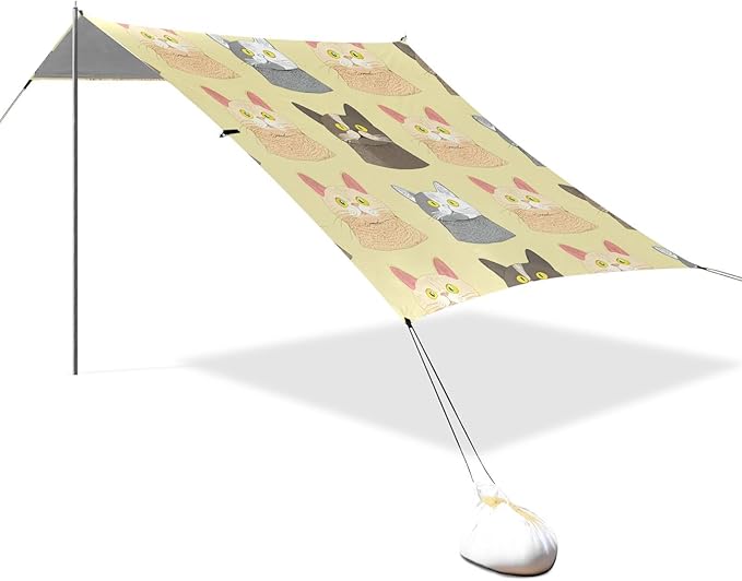 Beach Canopy with Windproof Ropes &amp Sandbags Beach Tent Sun Shade Sun Shelter for Camping Trips Fishing Backyard Fun or Picnics Cat