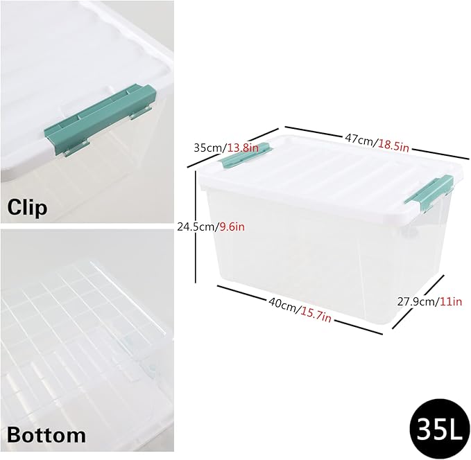 4 Pack 35 Quart Storage Box with Lid Plastic Latching Container Bin Clear