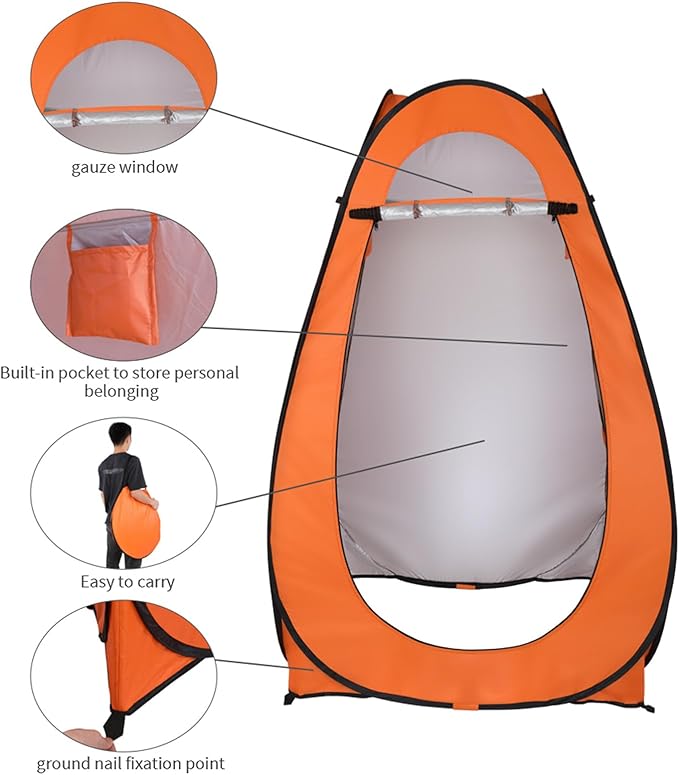 Privacy Pop Up Shower Tent Portable Camping Shower1-2 Person Camping Toilet Shower Tent Dressing Changing RoomLightweight Instant Rain Shelter for Car Camping Hiking Beach Picnic FishingOrange