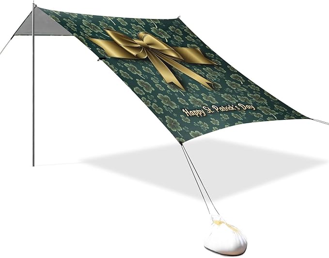St Patrick's Day Bow Beach Tent Sun Shelter Set UPF50+ UV Protection 10.5 x 9.19 FT Camping Shade Canopy with Sandbags Sand Anchors Carrying Bag and Others