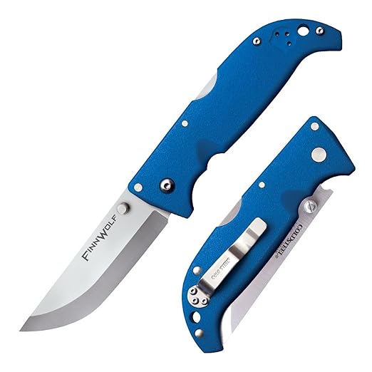 Cold Steel Finn Wolf 3.5in AUS8A Razor-Sharp Straight Back Blade 4.375in Griv-Ex Blue Handle Hunting Folding Knife Boxed