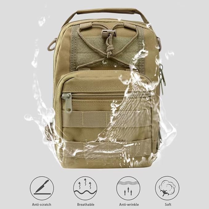 SUMAC Universal Tactical Sling Backpack - 600D Polyester Waterproof Crossbody Pack for Camping Hiking Fishing Hunting - EDC Bag with Molle System - Khaki