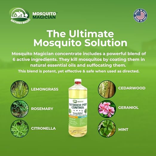 Mosquito Magician Liquid Concentrate - Kills Mosquitoes Fleas &amp Fire Ants Use with Pump or Backpack Sprayers Foggers or Automatic Misting Machines Ideal for Yards Lawns Patios 32 OZ - Min
