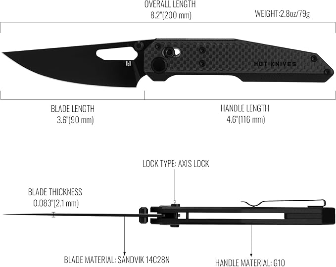 Carbon-Fiber-G10 Pocket Knife 3.6 with Swedish 14C28N steel designed by NOC Knives Axis-lock folding knife for cutting purpose