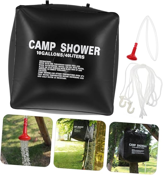 1 Set Solar Heating Shower Bag Outdoor Camping Water Bag for Warm Showers Anywhere Nozzle and Hose for Hiking and Beach Activities