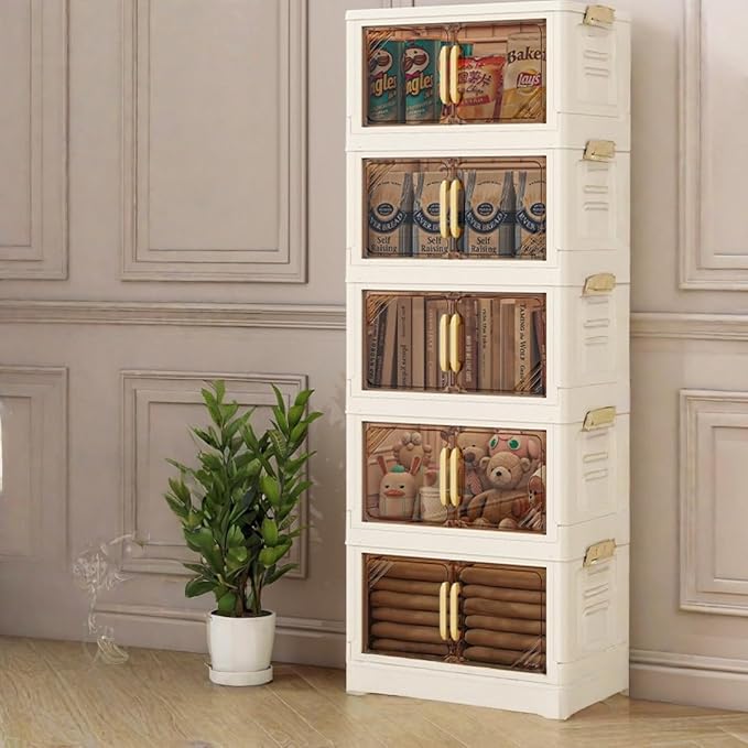 Storage Bins Stackable Folding Plastic Storage Containers with Clear Lids Multi Layer Organizer for Home Dorm Office Closet Bedroom Living Room