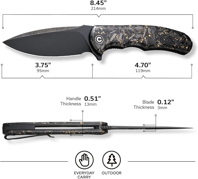 CIVIVI Folding Pocket Knife- Praxis Flipper Liner Lock Knife 3.75 Black Stonewashed Blade Reversible Clip for EDC Outdoor Use C803J