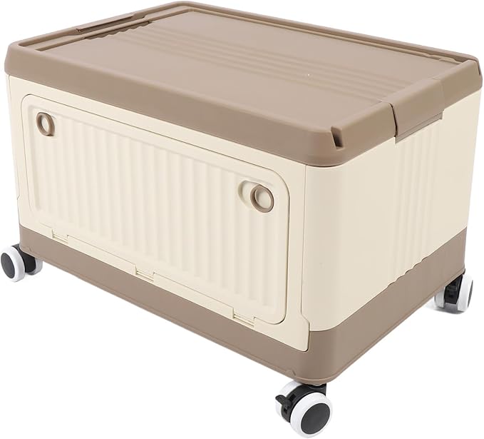 Foldable Storage Bin with Lid Wheels Stackable Rolling Utility Storage Container with Handle Clothes Books Snack Shoe Grocery Collapsible Bins with Lids (L (71x50cm/28x19.7in))
